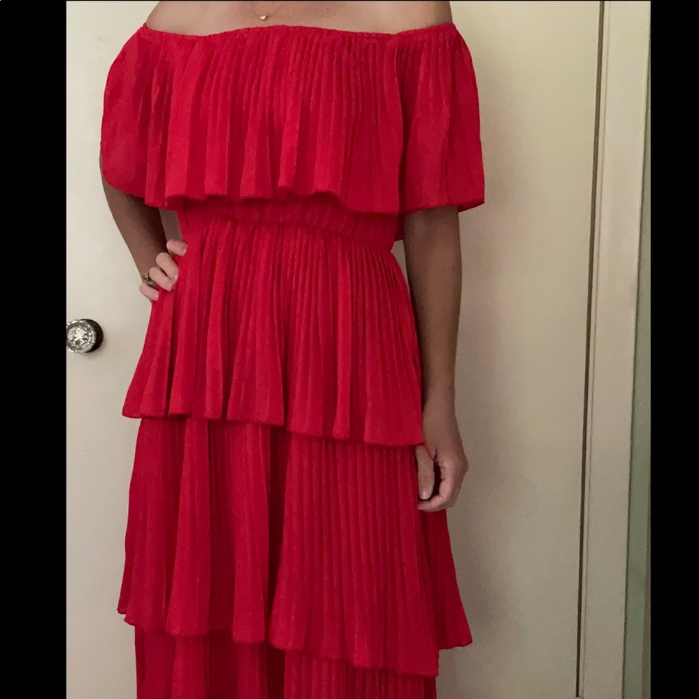 SHEIN, Off-The- Shoulder, Tiered Red Dress